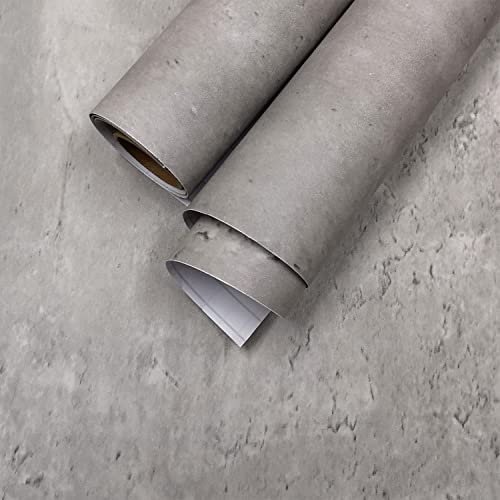 Concrete Wallpaper Peel and Stick Cement Wall Paper 16x354 inch Thick Matte Texture Gray Contact Paper Waterproof Removable Self-Adhesive Vinyl Furniture Decorative Sticker for Bedroom Kitchen - color: Light Gray, size: 16" x 354"