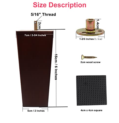 cSeao 4-Pack 6 Inches Wood Furniture Legs, Couch Legs, Sofa Legs, Mid Century, with 5/16 inch Bolts for Couch Ottoman Loveseat Coffee Table Cabinet - size: 6 Inches