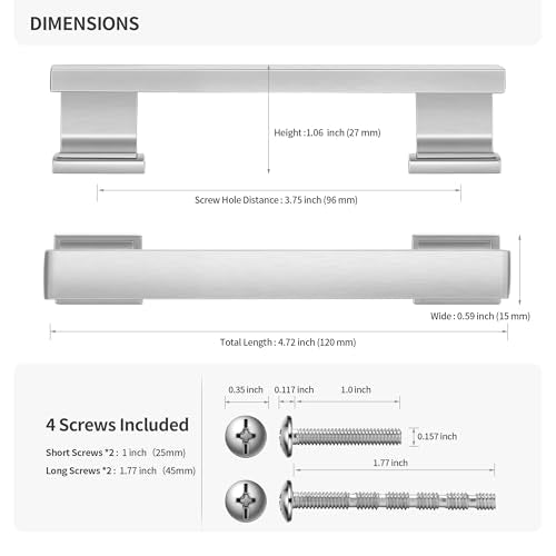 Lardmon 10 Pack 3.75 Inch(96mm) Hole Center Brushed Satin Nickel Kitchen Cabinet Handles Modern Cabinet Pulls Kitchen Cabinet Hardware Solid Drawer Pulls Handles for Dresser, Total Length 4.72 Inch - color: Brushed Satin Nickel, size: 3.75 Inch Hole Cente