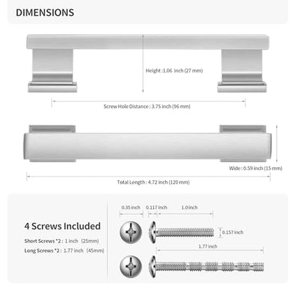 Lardmon 10 Pack 3.75 Inch(96mm) Hole Center Brushed Satin Nickel Kitchen Cabinet Handles Modern Cabinet Pulls Kitchen Cabinet Hardware Solid Drawer Pulls Handles for Dresser, Total Length 4.72 Inch - color: Brushed Satin Nickel, size: 3.75 Inch Hole Cente