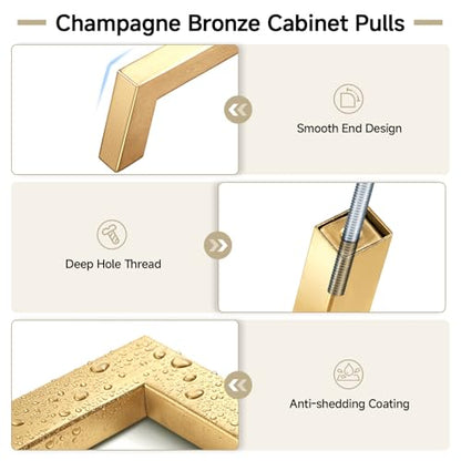Estmoon 30 Pack 5 Inch Cabinet Handles - Champagne Bronze Modern Square Gold Cabinet Pulls Kitchen Drawer Handles for Cabinets and Drawers, 5" Hole Centers(128 mm) - color: Champagne Bronze