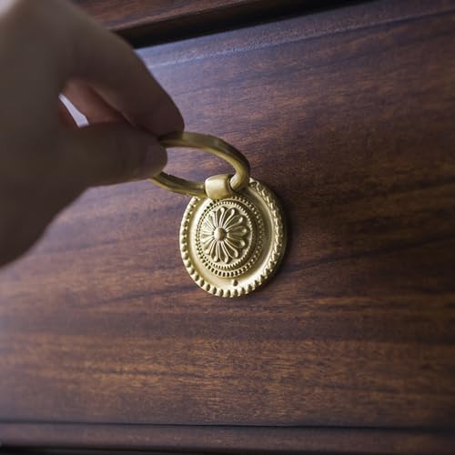 Brass Cabinet Rings Gold Knobs, Drawer Round European Handles Antique Gold Knobs for Home Kitchen, 4 Pack - size: 4 Pack