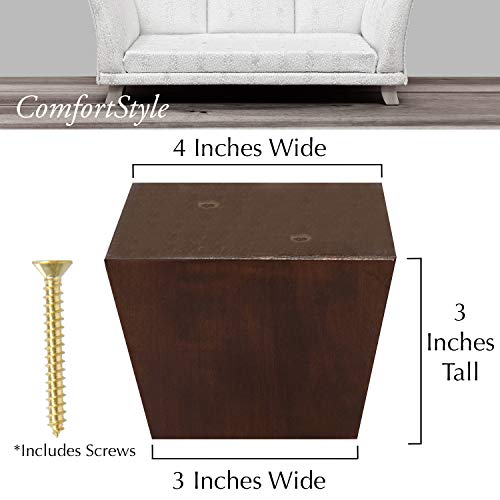 Furniture Legs for Sofa Chair Couch or Ottoman, Set of 4 Replacement Feet, 3 Inch Tall, Square with Tapered Sides, Walnut Finish - color: Walnut
