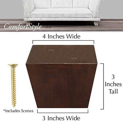 Furniture Legs for Sofa Chair Couch or Ottoman, Set of 4 Replacement Feet, 3 Inch Tall, Square with Tapered Sides, Walnut Finish - color: Walnut