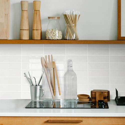 Alwayspon 12×12inch×10Pcs 2.5mm Thick Version Ivory White Marble Style 3D Vinyl Backsplash Tiles, Self-Adhesive Peel and Stick Wall Tile Stickers Stick on Subway Tiles for Kitchen Bathroom Wall - color: Ivory White