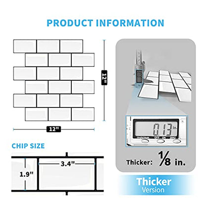 Art3d 10-Pack Subway Tiles Peel and Stick Backsplash, White, 12 x 12 Inch - color: White With Black Grout