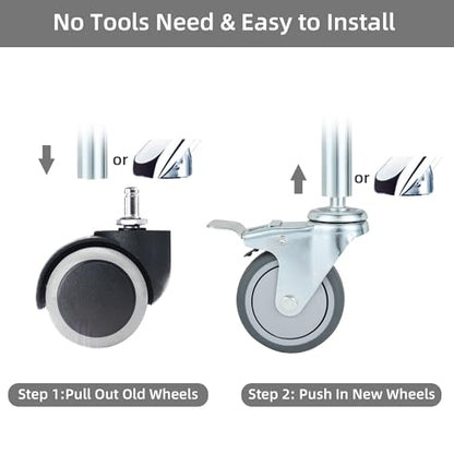 Finnhomy 4 Inches Stem Caster Wheels Set of 4 Heavy Duty 7/16 Inch Stem Diameter Swivel Locking Casters Replacement Wheels for Utility Cart/Mop Bucket/Wet & Dry Vacuum/Grills/Shop Mechanic Stool - style: 4" (with Brake)