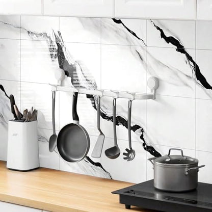 Chejiaye 10pcs Marble Peel and Stick Backsplash Waterproof Washroom Wall Panels, Peel and Stick Tile, PVC Foam Wall Panels for Kitchen,Bathroom,living room,White and Black(Not Real Tile,11.8" x 11.8") - color: White and Black, size: 11.8" x 11.8" x 10Pack