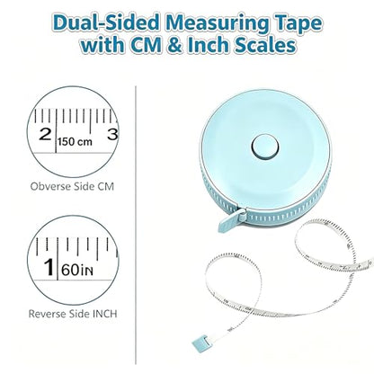 Soft Measuring Tape 4 Pack, Body Tape Measure 60 Inch, Retractable Set - color: Macaron Green+Macaron Blue+White+Pink