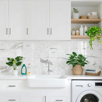 Vamos Tile Peel & Stick Backsplash on Subway Tile,22-Pack 6''x12'',Glossy - color: Carrara White with White Grout
