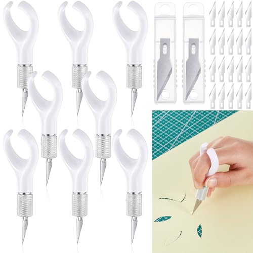 Lasnten 8 Pack Fingertip Craft Knife with 10 Blades, 4.2 In, White