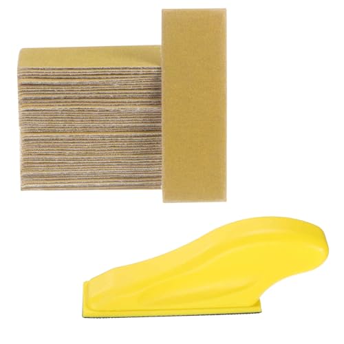 HARFINGTON 70 Pcs Detail Sander Paper 220 Grit 3.5" x 1.2" Micro Hand Sanding Papers Sheets Wet Dry Sandpapers with Sanding Block Tool for Wood Furniture Crafts Woodworking - style: 220 Grit