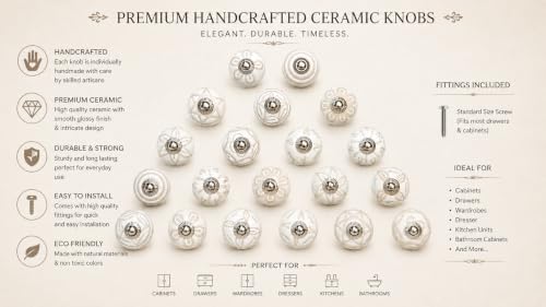 JGARTS 20 Knobs White Hand Painted Ceramic Knobs Cabinet Drawer Pull - color: White
