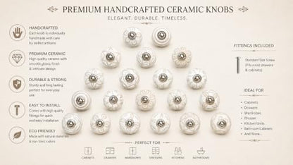 JGARTS 20 Knobs White Hand Painted Ceramic Knobs Cabinet Drawer Pull - color: White