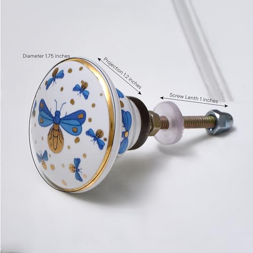 Indian Shelf 6 Pieces Stylish Drawer Knobs for Cabinet Dresser (Ceramic) - color: Gold Blue, size: 6 Knobs