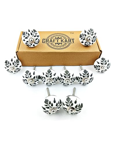 Set of 10 Ceramic Cabinet Colorful Knobs for Kitchen, Cabinet, Drawer, Wardrobe (Black & White6) - color: Black & White6