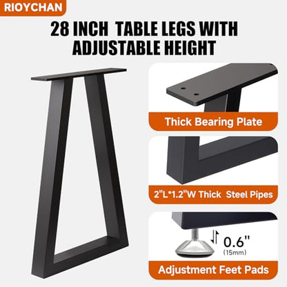 Metal Table Legs 28x17.7 Inch Trapezoid Desk Legs, Heavy Duty Industrial Steel Furniture Feet Set of 2 for DIY Kitchen Table Base, Console, Computer Desks (Black) - size: H28" × W17.7" T