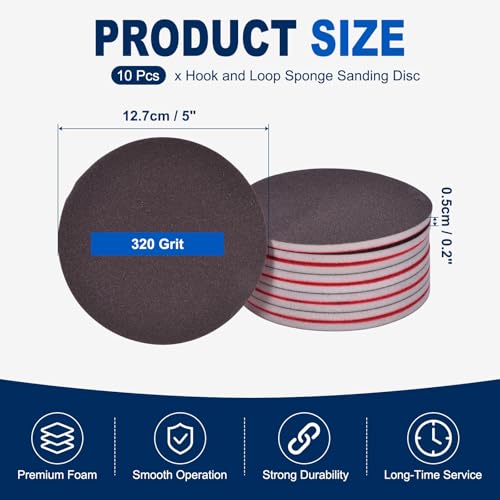 10Pcs 5 Inch Hook and Loop Sponge Sanding Disc, 320 Grit - size: 5 Inch 320 Grit