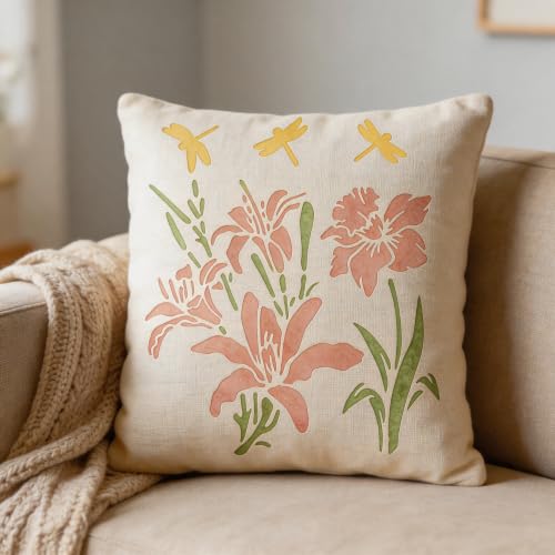 TIAMECH A4 Reusable Lily Flower Dragonfly Stencil for Painting - color: Lily Flower Dragonfly