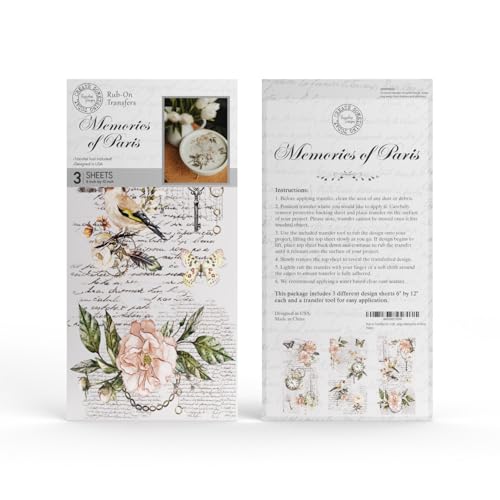 Rub on Transfers for Crafts and Furniture | 3 Design Sheets 6”x 12” | Home Decor | Decals | by Thymeless Designs (Memories of Paris) - style: Memories of Paris