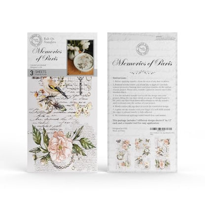 Rub on Transfers for Crafts and Furniture | 3 Design Sheets 6”x 12” | Home Decor | Decals | by Thymeless Designs (Memories of Paris) - style: Memories of Paris