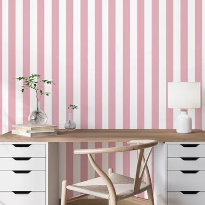 Pink and White Striped Peel and Stick Wallpaper 17.3"x1200" - color: Pink, size: 17.3" x 1200"