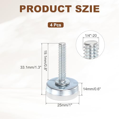 uxcell 4Pcs Furniture Leveling Feet, 1/4"-20x0.8 x1 Adjustable Metal - size: 1/4"-20 x 0.8" x 1"