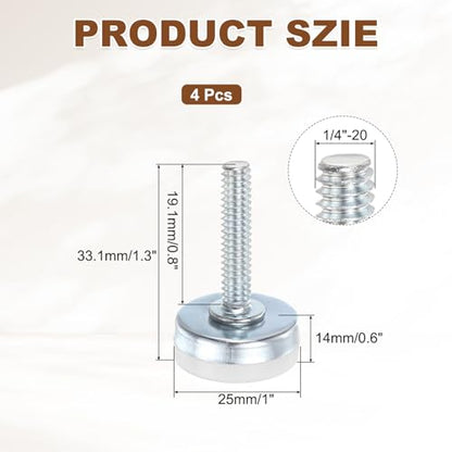 uxcell 4Pcs Furniture Leveling Feet, 1/4"-20x0.8 x1 Adjustable Metal - size: 1/4"-20 x 0.8" x 1"