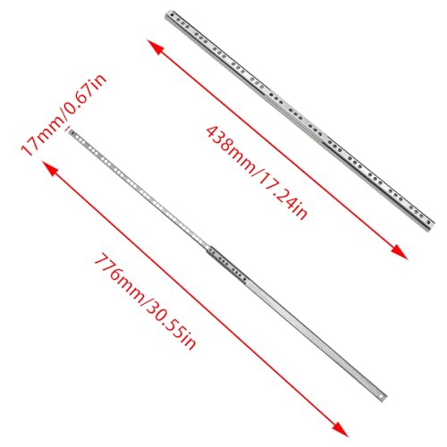 2Pcs 438mm/17.24" Silver Stainless Steel Drawer Slides (1 Pair) - size: 438mm/17.24"