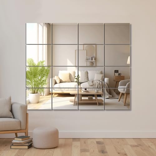 Delma Frameless Mirror Tiles 12"x10"x16 Pcs Wall Mounted - size: 12''x10''-16PCS