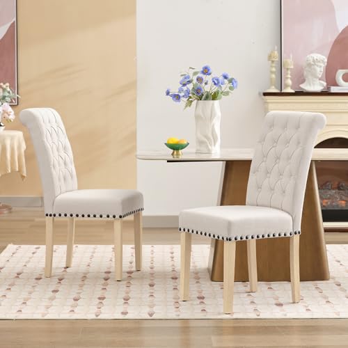 LOULENS Fabric Dining Chairs Set of 6, Upholstered Kitchen Chairs, Beige - color: Beige, size: Set of 6