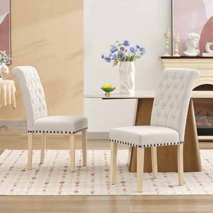 LOULENS Fabric Dining Chairs Set of 6, Upholstered Kitchen Chairs, Beige - color: Beige, size: Set of 6