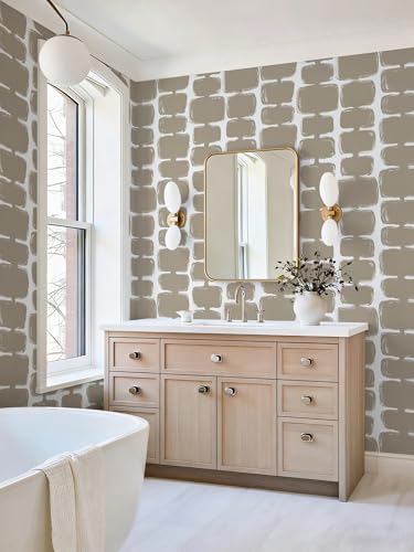 Safiyya 17.3"x393" Peel and Stick Wallpaper Mid Century Modern Abstract Contact Paper Geometric Wall Paper Self Adhesive Removable Wallpaper for Bathroom and Bedroom Vinyl, Light Brown and White - color: Light Brown and White, size: 17.3" x 393"