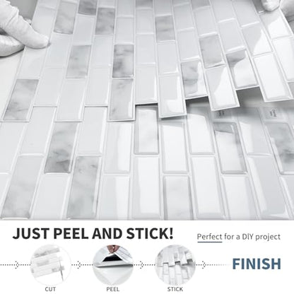 DEWOO Peel and Stick Backsplash 3D Self Adhesive Wall Tiles 10 Sheet - color: Marble Grey