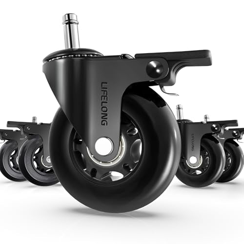 Lifelong Brake Office Chair Wheels Replacement, Heavy Duty, Black, 5-Pack - color: Black - Brake, size: 3 Inch