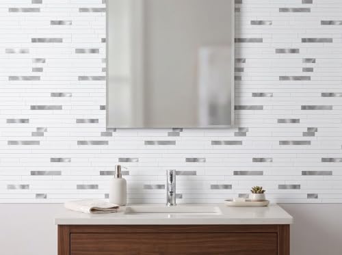 Yipscazo Peel and Stick Stone Metal Backsplash, Stick on Tiles for Backsplash Kitchen (5 Pack, Pure White) - color: Pure White