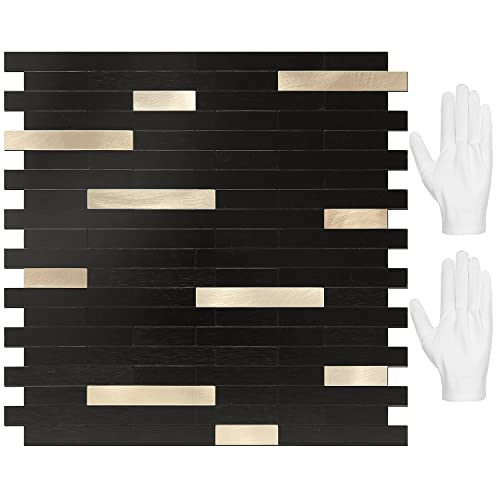 STICKGOO Peel and Stick Backsplash Tile, Stick on Backsplash for Kitchen and Bathroom, Black Mixed Gold Metal Composite Self Adhesive Wall Tiles(10 Sheets) - color: Black Mixed Gold Metal