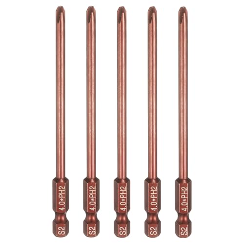 HARFINGTON 5pcs #2 Phillips Screwdriver Bit PH2 1/4" Hex Shank 4" (100mm) Long 0.16" Rod Magnetic Cross Head Drive Drill Bits S2 Steel Industrial Screw Driver Electric Power Tool, Brown - size: PH2 x 4" x 0.16"