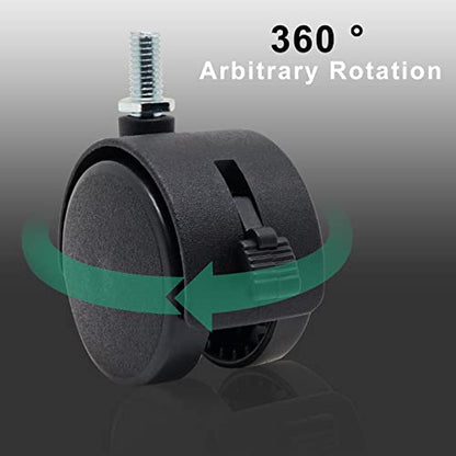 Locking Casters Set of 4, M8 Threaded Plastic Stem Caster Wheels 2 inch, Black Nylon Swivel Caster Wheels Replacement for Furniture, Office Chair, Table, Cabinet, Shelf - style: 2 Inch with Brake-M8 Threaded Stem