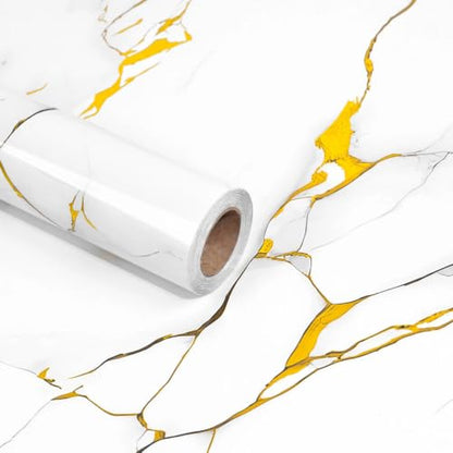 White Gold Marble Contact Paper 15.7"X118.1" Peel and Stick Wallpaper - color: White Gold, size: 15.7" x 118"