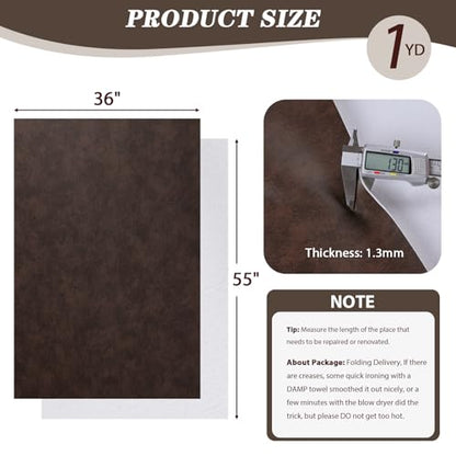 Faux Leather Vinyl Upholstery Fabric by The Yard 1.3mm Thick 1 Yard 55"x36" - color: Cocoa, size: 1 Yard