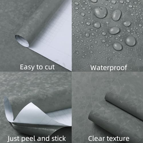 Yasinet Peel and Stick Wall Paper Removable Wallpaper Modern Grey-Green Embossed Thicken Self Adhesive Wallpaper Textured Contact Paper for Cabinets Walls Waterproof Vinyl Roll 78.7"x 15.7" - color: Gray, size: 78.7"Lx 15.7"W