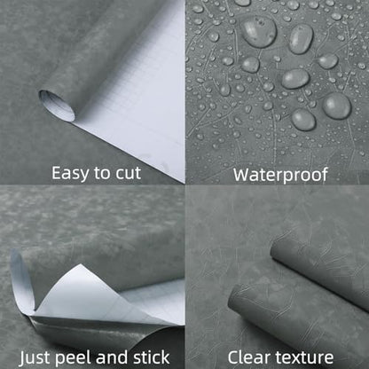 Yasinet Peel and Stick Wall Paper Removable Wallpaper Modern Grey-Green Embossed Thicken Self Adhesive Wallpaper Textured Contact Paper for Cabinets Walls Waterproof Vinyl Roll 78.7"x 15.7" - color: Gray, size: 78.7"Lx 15.7"W
