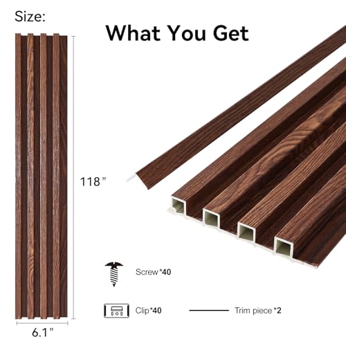 Slat Wall Panel 8-Pack, 118’’x6.1’’, Walnut - size: 118’’x6.1’’-Walnut
