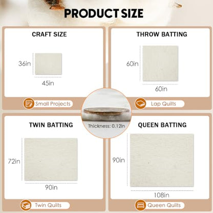 Natural Cotton Quilt Batting 60 × 60 Inches 200gsm - size: 60 × 60 Inches