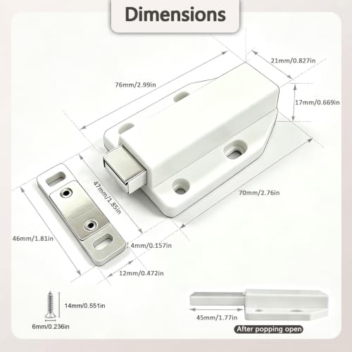 Push to Open Cabinet Hardware Magnetic Push Latch for Cabinet Drawer 2 Pack