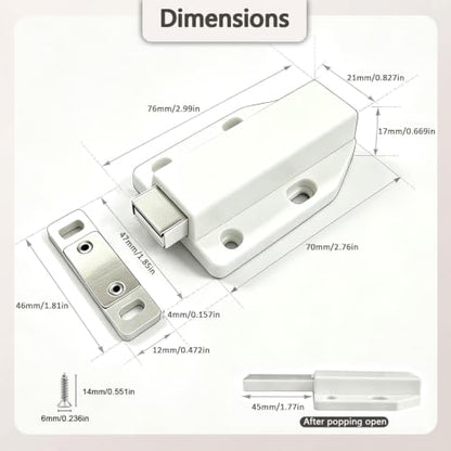 Push to Open Cabinet Hardware Magnetic Push Latch for Cabinet Drawer 2 Pack