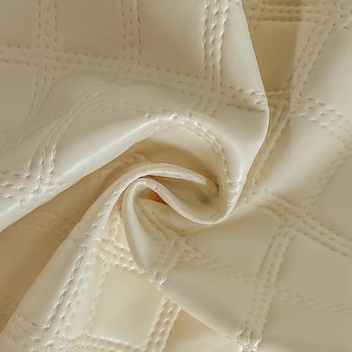 ONEART | Solid Plaid Embossed Faux Leather Fabric, 16"×54" Soft Durable Synthetic Pleather for Wallets Handbag Sewing Projects-Antique White - color: Antique White