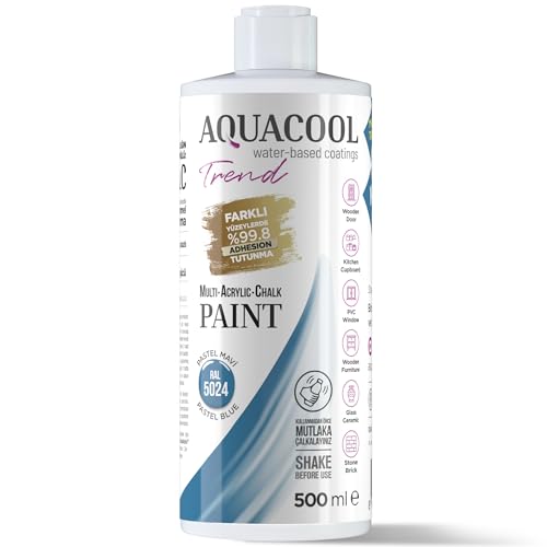 Aquacool Trend MAC All-in-One Furniture Paint – No Sanding No Primer, Chalk Paint for Cabinets, Wood, Tile & Countertops | Self-Leveling Matte | 16.9 fl oz 53 Square feet | 5024 Pastel Blue - color: Ral 5024 Pastel Blue