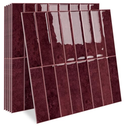 MORCART 10PCS Thicker Design Peel and Stick Backsplash,11.8"x11.8" Dark Red - color: Dark Red